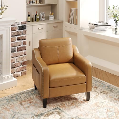 MALOL PU Leather Accent Chair, Mid-Century Modern Living Room Armchair Sofa w...