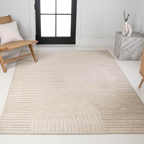 JONATHAN Y Hallie High-Low Curve Beige/Cream 8x10 Indoor/Outdoor Area Rug, Mi...