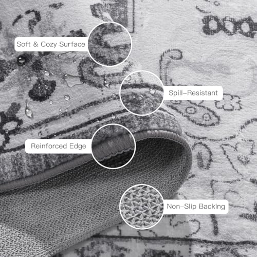 Lofus 5x7 Area Rugs for Living Room Bedroom, Soft Boho Carpet Floral Grey