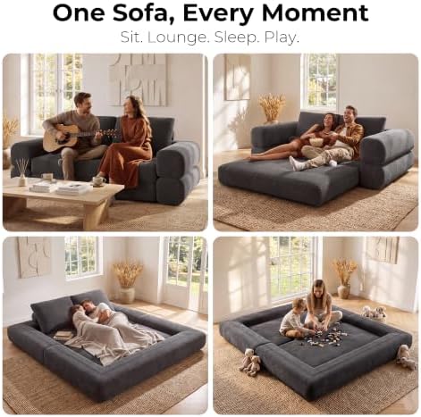 LIKIMIO FlipNest 3-in-1 Convertible Sleeper Sofa, Dark Grey