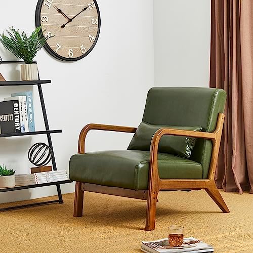 Glitzhome Mid Century Leather Accent Chair, Modern Faux Leather Accent Armcha...
