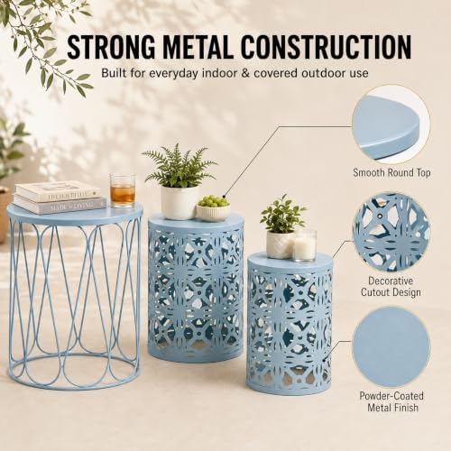 Y&M Outdoor Side Tables Set of 3, Metal Stacking Patio Side Tables for Ou...