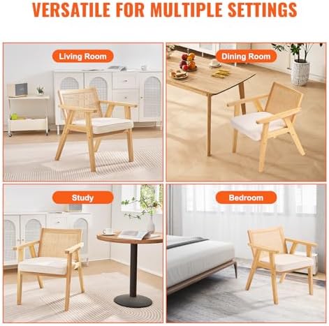VEVOR Mid Century Modern Rattan Chair, Upholstered Velvet Accent Chair with R...