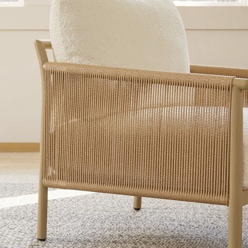 CHITA Braid Accent Chair, Wood-Like Finish Grain Metal Frame (1, Cream)