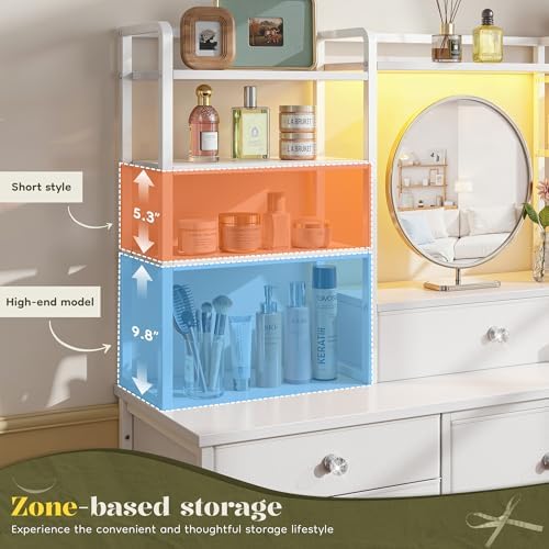 Romorgniz White Dresser for Bedroom with RGB LED Lights, Vanity Organizer