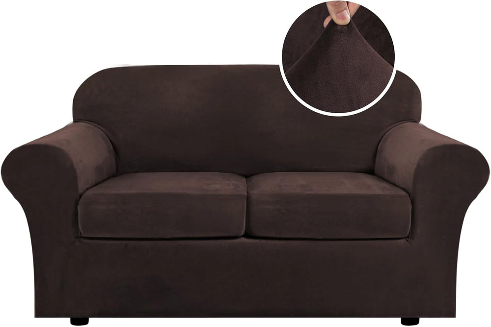 H.VERSAILTEX Real Velvet Plush 3 Piece Stretch Sofa Covers Couch Covers for 2...