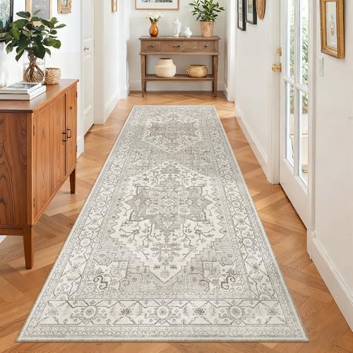 Madane Hallway Runner 3x8, Kitchen Rugs Washable Entry Rug, Beige/Brown