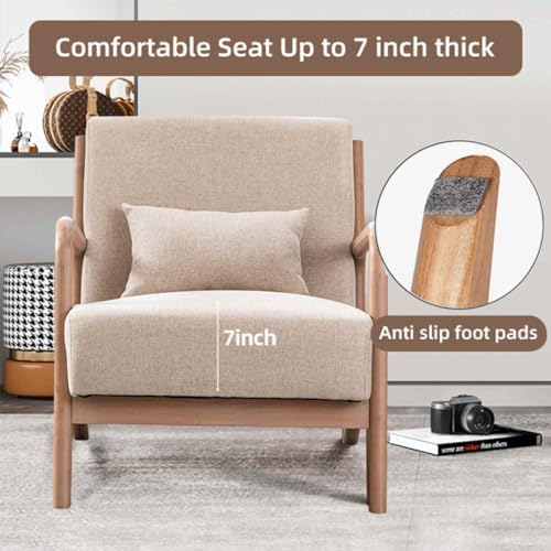 INZOY Mid Century Modern Accent Chair with Wood Frame, Upholstered Living Roo...