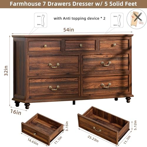 Joaxswe Farmhouse Dresser and Nightstand Set - 3 Piece, 54" Wide Dresser...