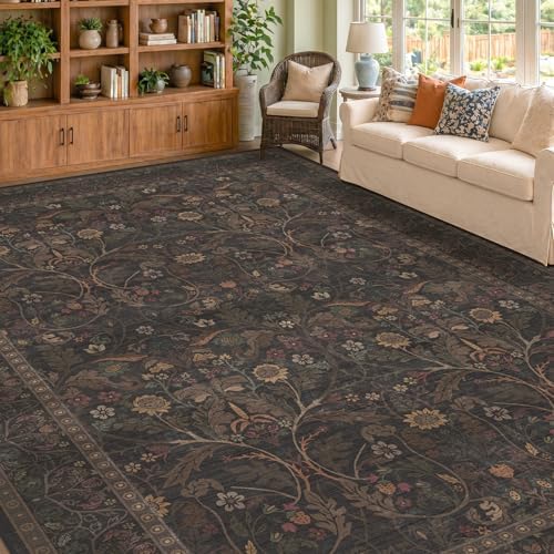 9x12 Botanical Big Rugs for Living Room, Machine Washable Soft Flower Area Ru...