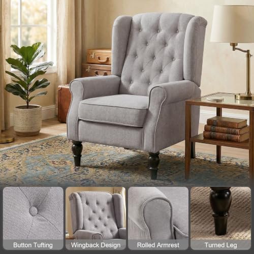 HOMCOM Comfy Accent Chair for Living Room, Wingback Armchair, Gray