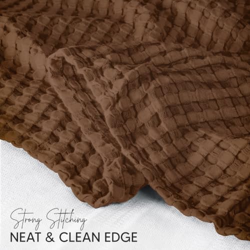 Utopia Bedding 100% Cotton Waffle Blanket Queen Size Brown, 90x90 Inch