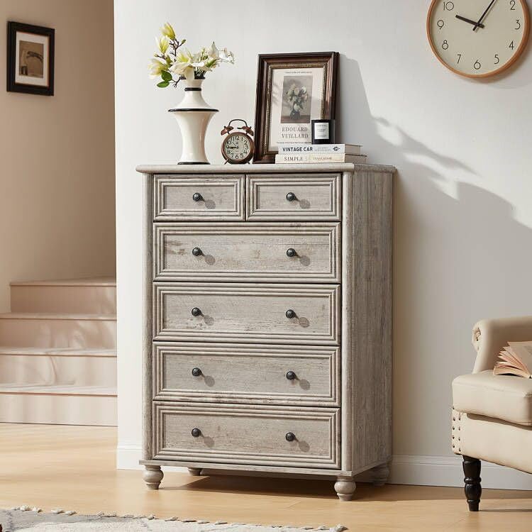 RWYHG Farmhouse 6 Drawer Dresser, 43.5" Tall Chest of Drawers for Bedroom
