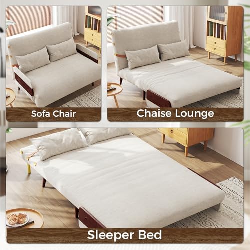 JASIWAY 3-in-1 Convertible Sleeper Chair, 45" Sofa Bed with Walnut Armrest