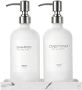 White Glass Soap Dispenser Set for Kitchen, Hand and Dish Soap Dispenser by unisence