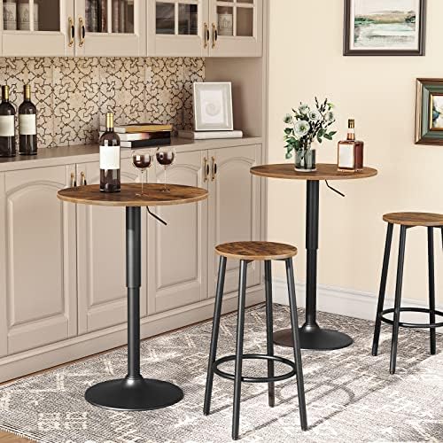 HOOBRO Bar Table, Height-Adjustable Round Pub Table 27-35.4 Inches with Sturd...