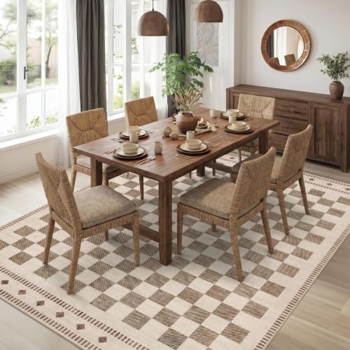 Garvee Large Checkered 10x14 Rug for Living Room Washable Non Slip, Beige