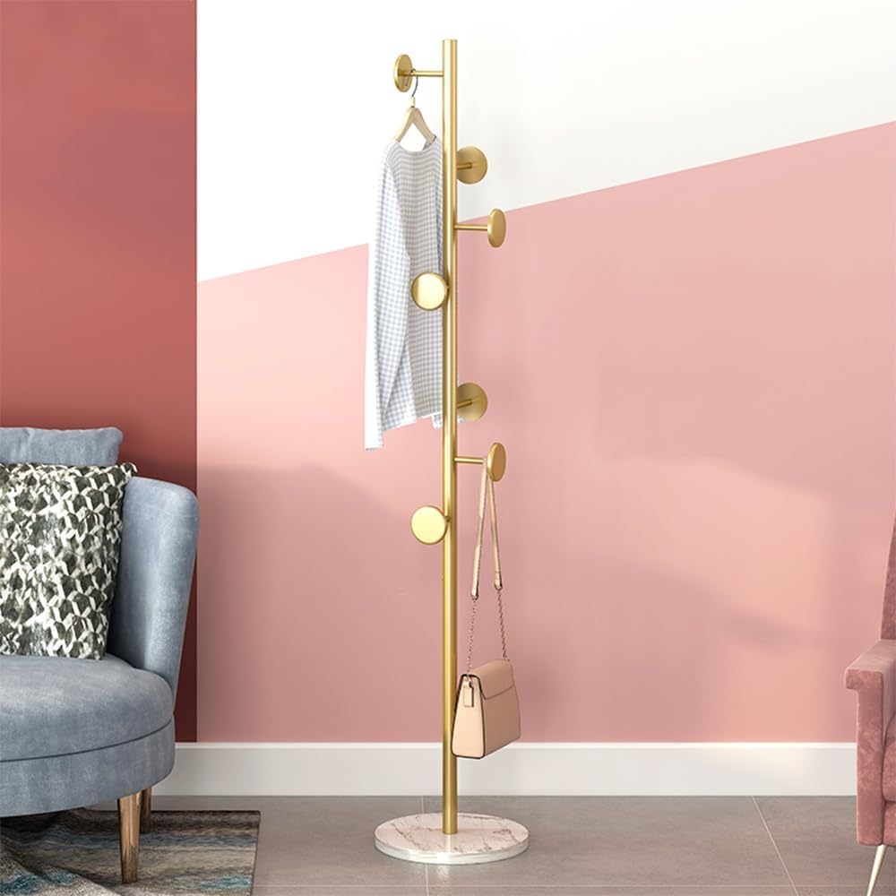 Coat Rack Freestanding with Marble Rock Slab Base, Heavy Duty Sturdy Stable M...