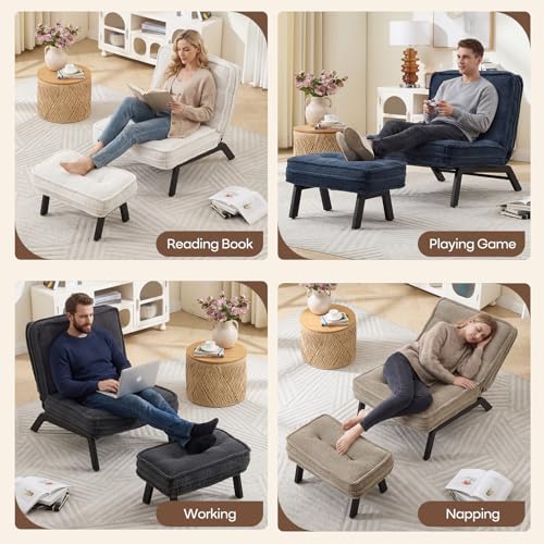 ANJ 3-Position Adjustable Accent Floor Chair with Ottoman, Ergonomic Stable L...