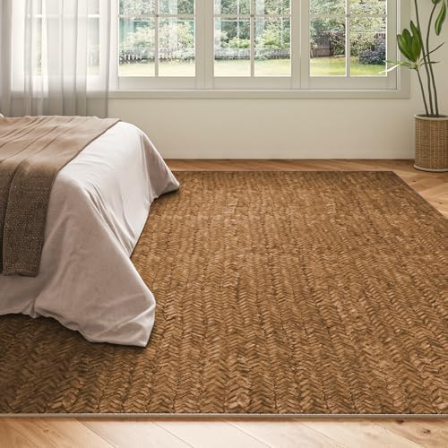 Eleisa Modern Vintage 5x7 Herringbone Chevron Area Rug for Living Room, Brown...
