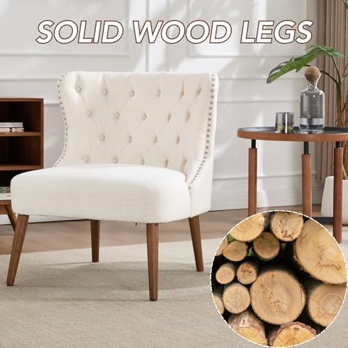 chairus Tufted Cream White Accent Chair, Armless Linen Living Room Chair