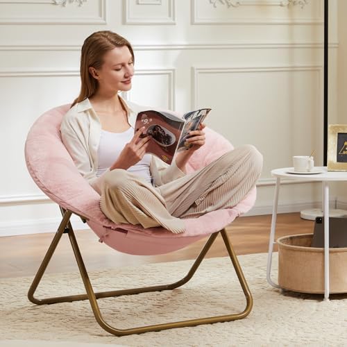 DUMOS Faux Fur Saucer Chair, Living Room Folding Lounge Chair