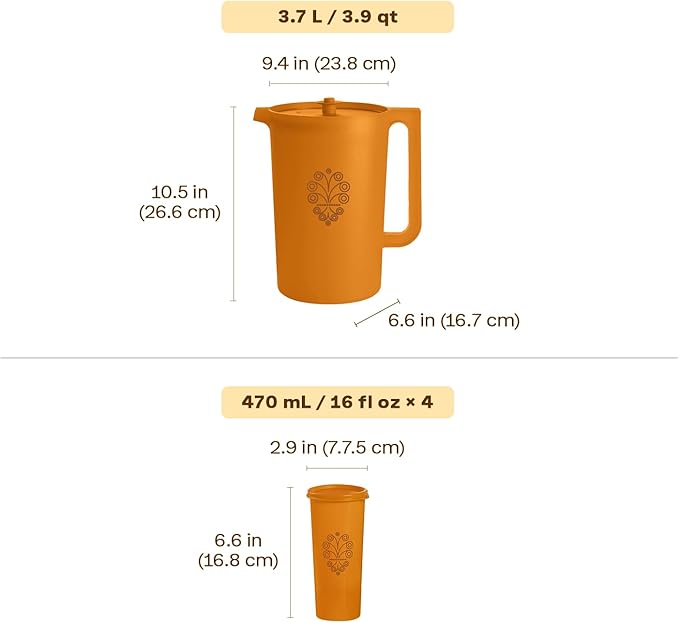 Tupperware Heritage Retro Collection, Pitcher and 4 Tumbler Set in Retro Colors - Image 3
