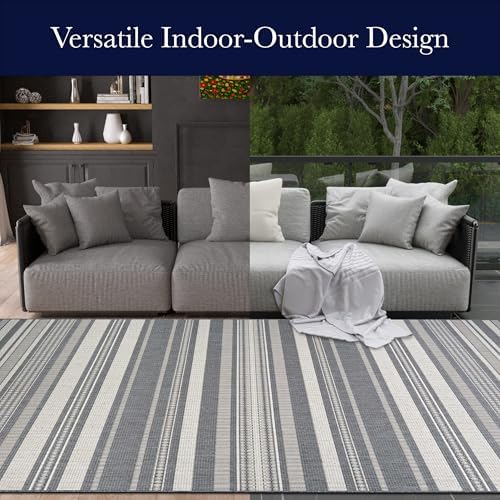 Couristan Recife Striped Washable Outdoor Area Rug, Silver Grey, 5 x 8 Ft