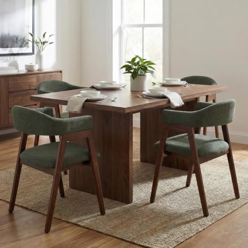 VKNOW Wooden Barrel Dining Chairs Set of 2 with Arms and Curved Back, Green