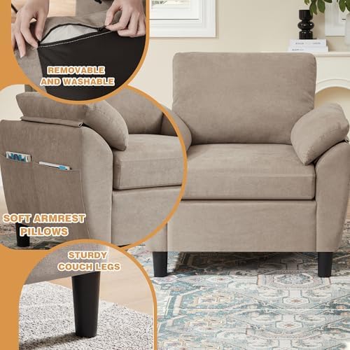 3 Piece Convertible Sectional Sofa Set, Modern Linen Small L Shaped Couch wit...