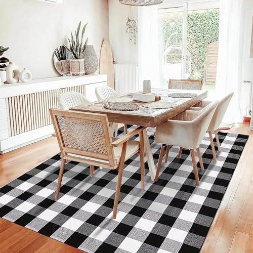 Buffalo Plaid Outdoor Rug 5' x 7' Washable Rugs,Black and White Check...