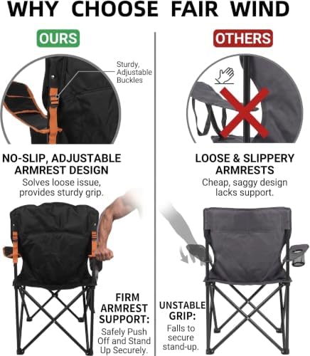 FAIR WIND 2-Pack Padded Oversized Camping Chairs with Lumbar Support