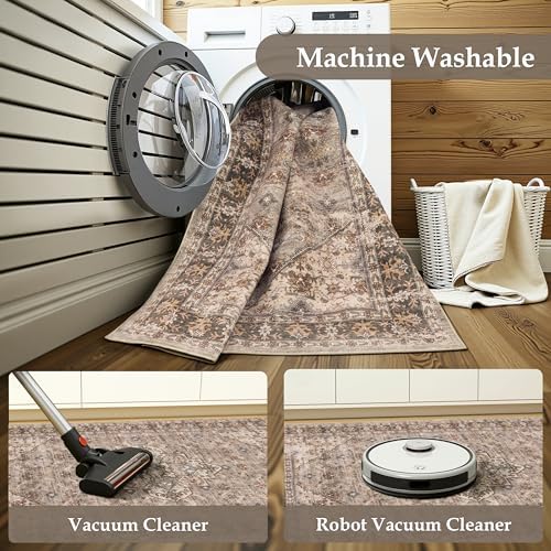 Washable 9x12 Area Rug, Vintage Non-Slip Large Rugs for Living Room