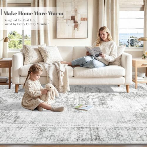 Gent drizz 8x10 Area Rugs for Living Room, Gray Washable Rugs Vintage