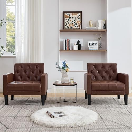 TYBOATLE Leather Accent Chairs Set of 2, Tufted Armchairs for Living Room