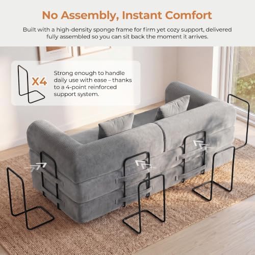 79" Convertible Futon Sofa Bed, Boneless Couch for Living Room