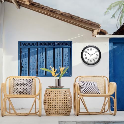 Caysie 12 Inch Sealed Indoor Outdoor Clocks Waterproof (Black)