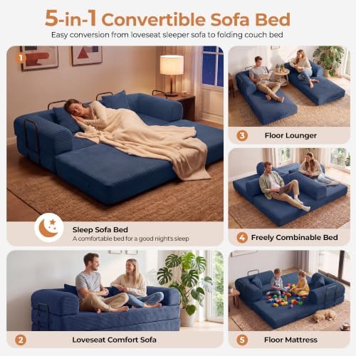 79" Convertible Futon Sofa Bed, Boneless Couch for Living Room