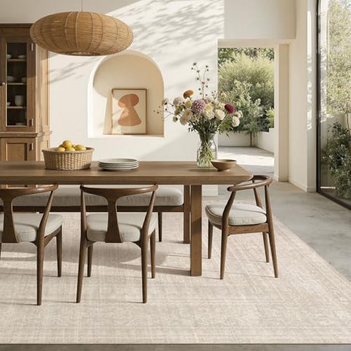 Nakagishi Neutral 10x14 Area Rugs for Living Room Washable, Beige