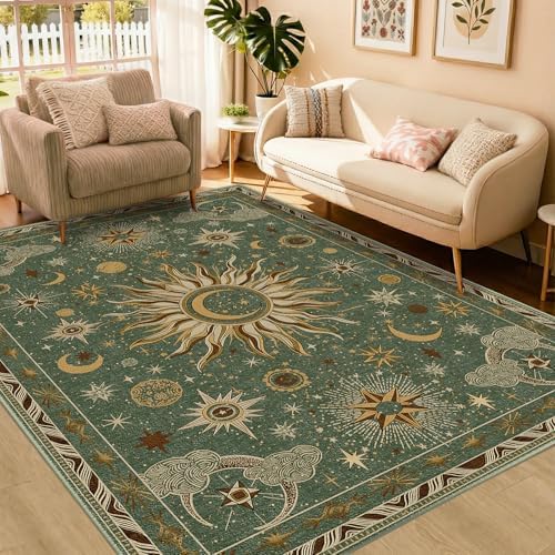 Vacuum-Friendly, 5x7 Washable Area Rug, Green Brown
