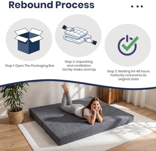 6 Inch Futon Mattress Full Size, Foldable Futon Floor Sofa Bed with Soft Thic...