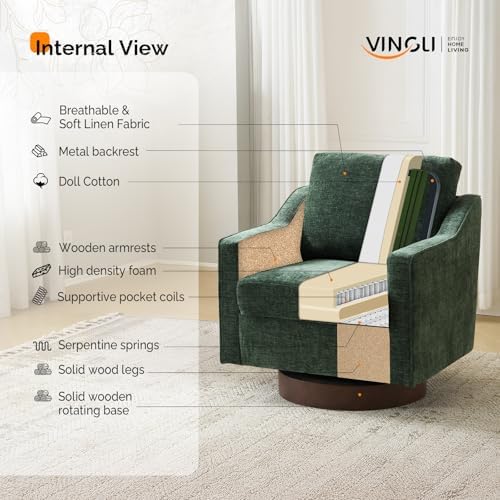 VINGLI Mid-Century Modern Swivel Accent Chair, 360°Upholstered Armchair, Home...