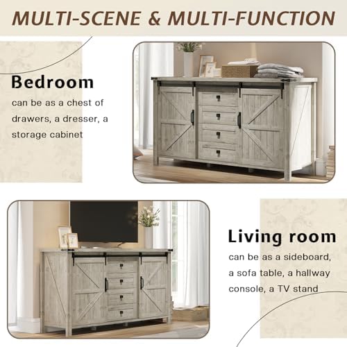 LUXOAK 3 Pieces Bedroom Set - Includes 60" Farmhouse Dresser, 48" C...