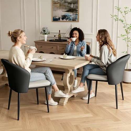 Faux Leather Dining Chairs Set of 4, Curved Back Upholstered Accent Chair, Mo...