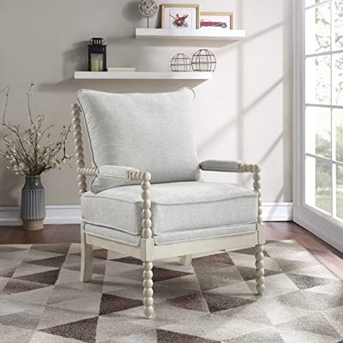 OSP Home Furnishings Kaylee Spindle Accent Chair with Antique White Wood Fram...