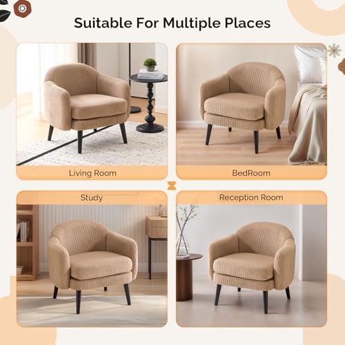 VINGLI 30.3" Wide Modern Barrel Accent Armchair with Track Armrest, Soli...