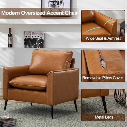 Okeysen Modern Leather Chair Set of 2, Oversized Armchair for Living Room, Mi...