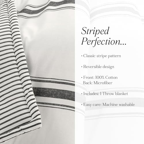 Lush Decor Farmhouse Stripe Reversible Throw, Single, 50" W x 60" L...