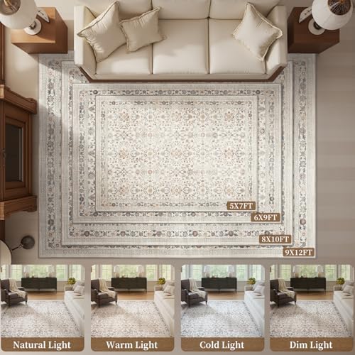 MontVoo-Vintage Area Rug 8X10 Beige for Living Room - Soft Distressed Printed...