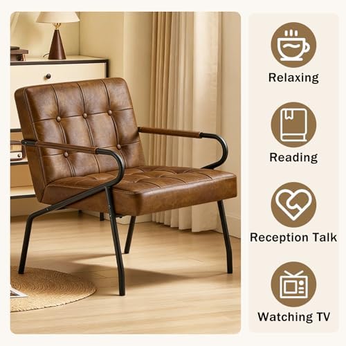 Leather Accent Chairs for Living Room, Mid-Century Modern Reading Chairs for ...